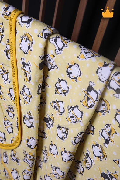 Babyhola 100x100cm %100 Pamuk Çift Kat Çok Amaçlı Örtü Battaniye Penguen Desen 13100 - 3