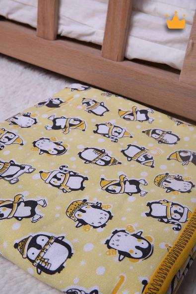 Babyhola 100x100cm %100 Pamuk Çift Kat Çok Amaçlı Örtü Battaniye Penguen Desen 13100 - 6