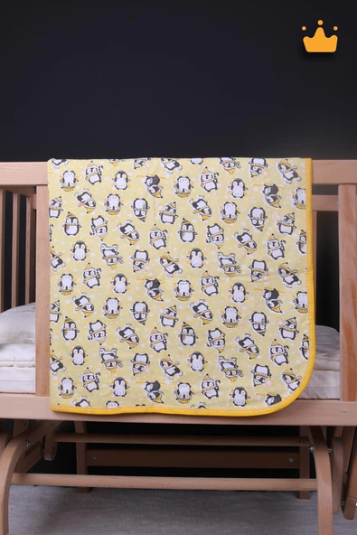 Babyhola 100x100cm %100 Pamuk Çift Kat Çok Amaçlı Örtü Battaniye Penguen Desen 13100 - 5