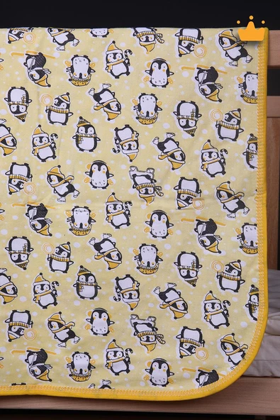 Babyhola 100x100cm %100 Pamuk Çift Kat Çok Amaçlı Örtü Battaniye Penguen Desen 13100 - 7