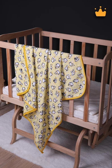 Babyhola 100x100cm %100 Pamuk Çift Kat Çok Amaçlı Örtü Battaniye Penguen Desen 13100 - 4