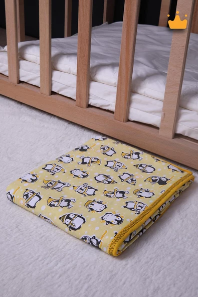 Babyhola 100x100cm %100 Pamuk Çift Kat Çok Amaçlı Örtü Battaniye Penguen Desen 13100 - 2
