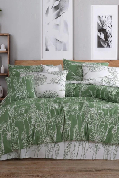 Lara %100 Pamuk Çift Kişilik Nevresim Takımı Yeşil ürün görseli
