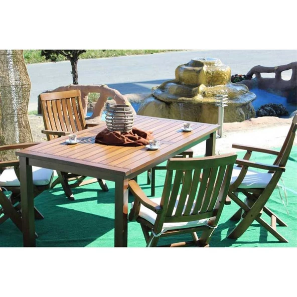 Bahçeme Bodrum 100x220 Sabit Ayaklı Ahşap Bahçe Masası - Resim 2