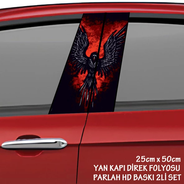 karta kanatlı kırmızılı oto sticker - yeni nesil hd baskı kalitesi araba kapı direkleri kaplama folyosu - tuning modifiye aksesuar ürün görseli