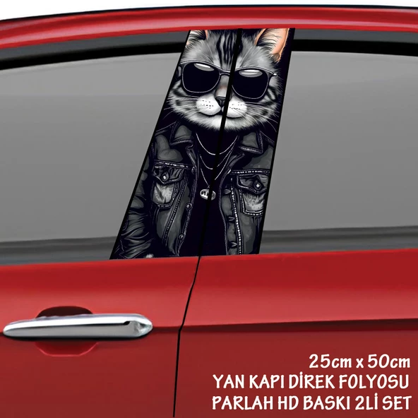 yaramaz gözlüklü kedi oto sticker - yeni nesil hd baskı kalitesi araba kapı direkleri kaplama folyosu - tuning modifiye aksesuar ürün görseli