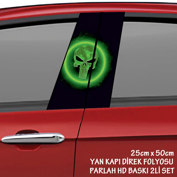 skull iskelet kuru kafa oto sticker - yeni nesil hd baskı kalitesi araba kapı direkleri kaplama folyosu - tuning modifiye aksesuar ürün görseli