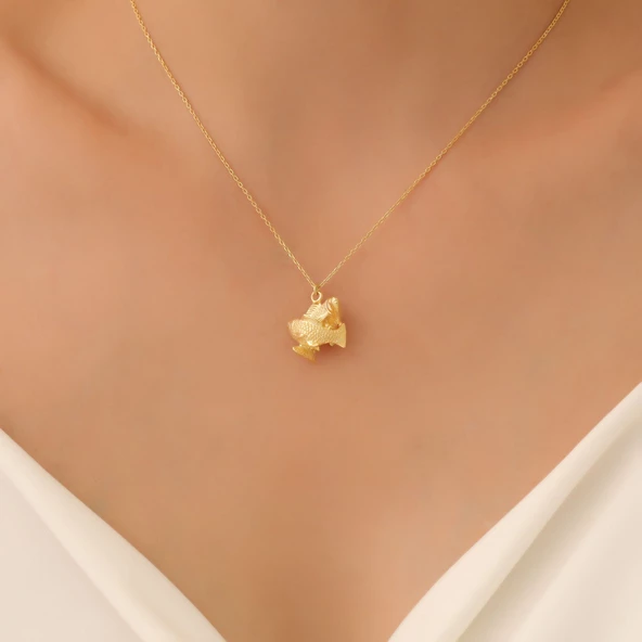 925 Ayar Gümüş 3 Boyutlu Sarılan İki Balık Kolye - CN00357 - Resim 3