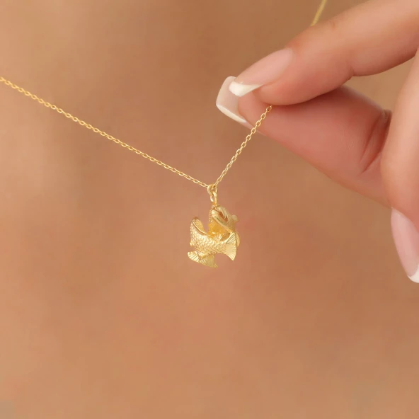 925 Ayar Gümüş 3 Boyutlu Sarılan İki Balık Kolye - CN00357 ürün görseli 1