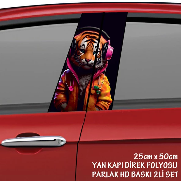 müzik dinleyen kaplan oto sticker - yeni nesil hd baskı kalitesi araba kapı direkleri kaplama folyosu - tuning modifiye aksesuar