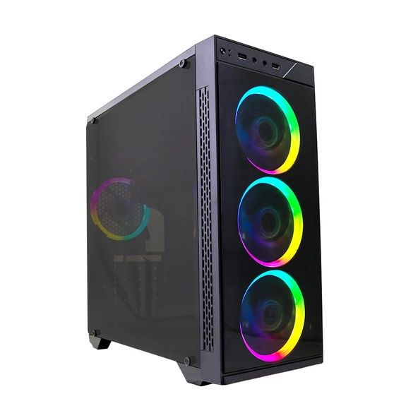 POWER BOOST VK-C12B PSU YOK 4x RAINBOW FIXED LED FAN MIDI TOWER PENCERELİ 2xUSB2.0/1xUSB3.0 SİYAH KASA