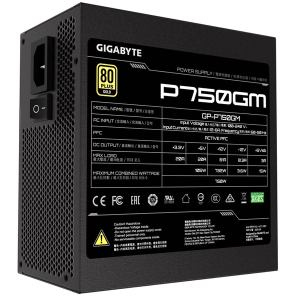 GIGABYTE 750W 80  GOLD GP-P750GM 13.5cm Fanlı Tam Modüler Power Supply Japon Kapasitör - Resim 5