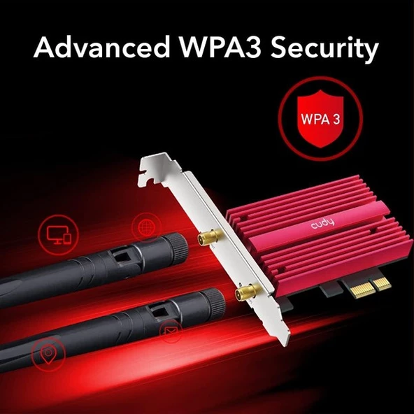 CUDY WE3000S AX5400 Wi-Fi 6E Bluetooth 5.3 PCI-E Kablosuz Ağ Adaptörü - 7