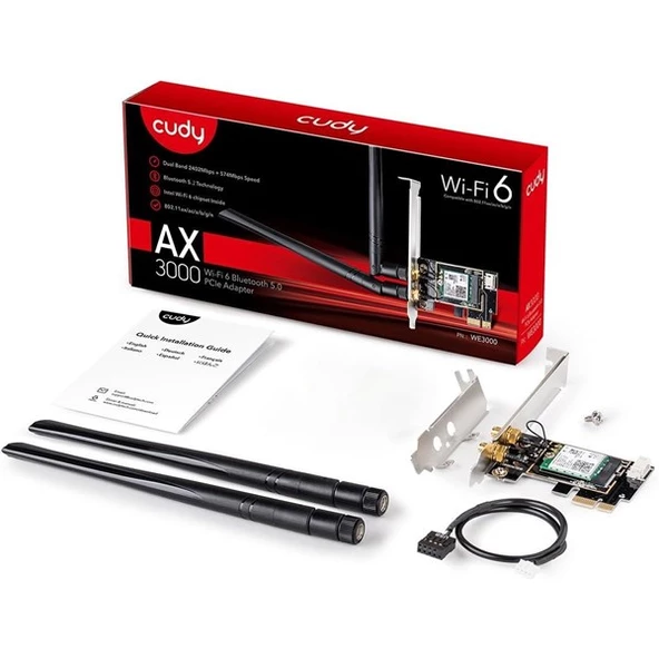 CUDY WE3000 AX5400 Wi-Fi 6E Bluetooth 5.3 PCI-E Kablosuz Ağ Adaptörü - 9