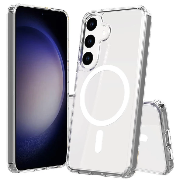 Samsung Galaxy S23 FE Kılıf Magsafe Şarj Özellikli Şeffaf Sert PC Embos Kapak - Resim 5