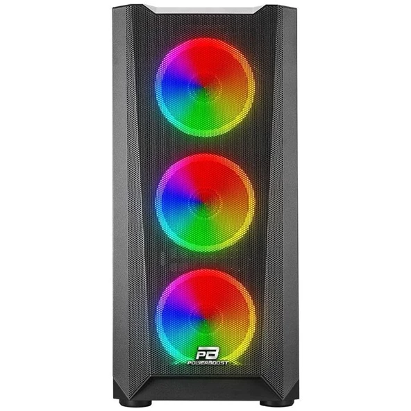 POWERBOOST VK-W001B 4-ARGB FANLI GAMING MID-TOWER PC KASASI  360MM SIVI SOĞUTMA DESTEĞİ - Resim 2