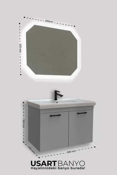 USART New 80 Nardo Gri Soft Dokulu Kadife Yüzey Banyo Dolabı Takimi Demonte - 3