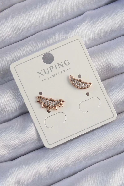 Xuping Rose Renk Zirkon Taşlı Ay ve Güneş Tasarımlı Küpe ürün görseli 1