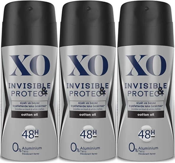 XO Deodorant 150ML Men-Erkek Invisible & Protect (3 Lü Set)