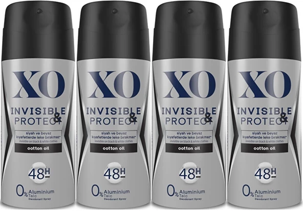 XO Deodorant 150ML Men-Erkek Invisible & Protect (4 Lü Set)