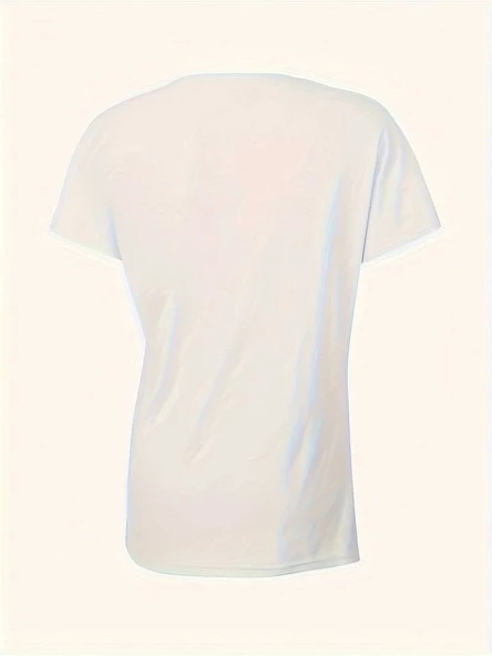 Kadın Kısa Kollu Bisiklet Yaka Sevimli Zürafa Baskılı Bluz - 2