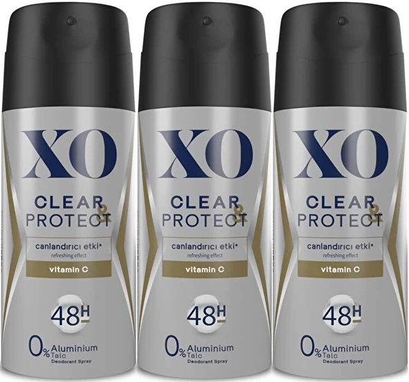 XO Deodorant 150ML Men-Erkek Clear & Protect (3 Lü Set)