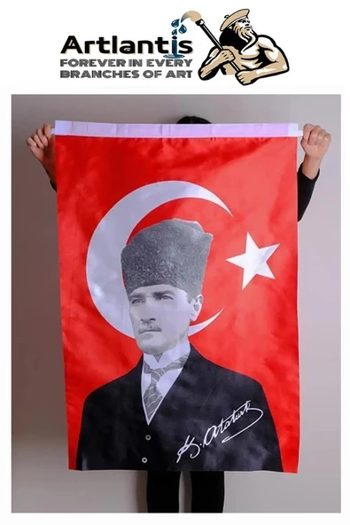 Atatürk Baskılı Türk Bayrağı 100x150 cm 1 Adet Bayraklı Atatürk Posteri Dijital Baskı Raşel Kumaş İç ve Dış Ortama Uygundur - 2
