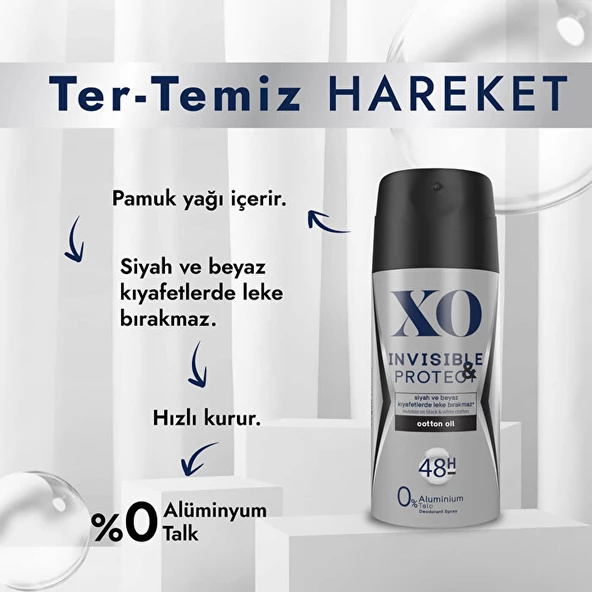 XO Deodorant 150ML Men-Erkek Invisible & Protect (5 Li Set) - 4