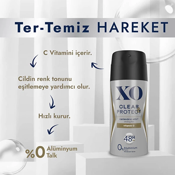 XO Deodorant 150ML Men-Erkek Clear & Protect (5 Li Set) - 4