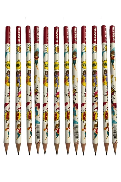 Süper Kahramanlar Kız Kurşun Kalem 12 Adet 1 Paket Fatih Kurşun Kalem HB Siyah Kurşun Kalem Süper Kahramanlar Desenli HB Kalem - 2
