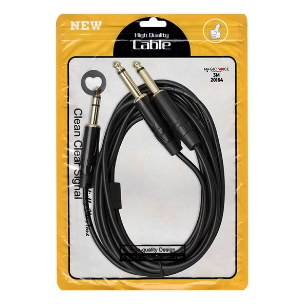 Magicvoice LD390B 3 Metre 6.35Mm Stereo Jak (TS) - 2X6.35Mm Mono Jak (TS) Ses Kablosu ürün görseli 1