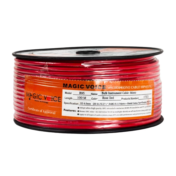 Magicvoice B96 Profesyonel Tek Damarlı Blendajlı Enstrüman Mikrofon Kablosu Mono 100 Metre (Kırmızı) - Resim 3