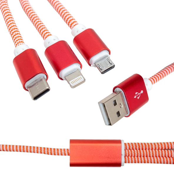 Powermaster PM-2368 Micro USB - Type-C - Lightning Şarj Ve Data Kablosu 2.1 Amper 110Cm Örgülü - 5