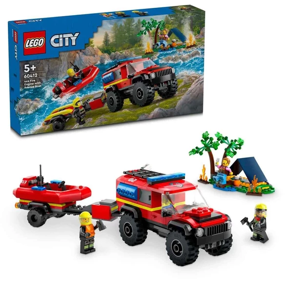 Orjinal Lego City 4x4 Kurtarma Botlu İtfaiye Kamyonu Lego City 60412