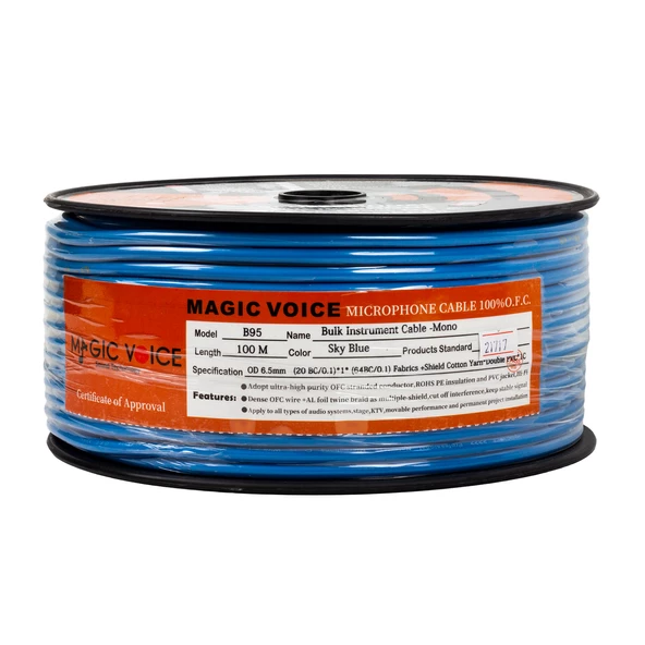Magicvoice B96 Profesyonel Tek Damarlı Blendajlı Enstrüman Mikrofon Kablosu Mono 100 Metre (Açık Mavi) - Resim 3