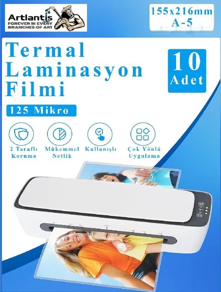 Laminasyon Filmi Parlak A5 10 lu 1 Paket 125 Mikron Laminasyon Kaplama Pvc Kaplama Poşeti 10 Adet