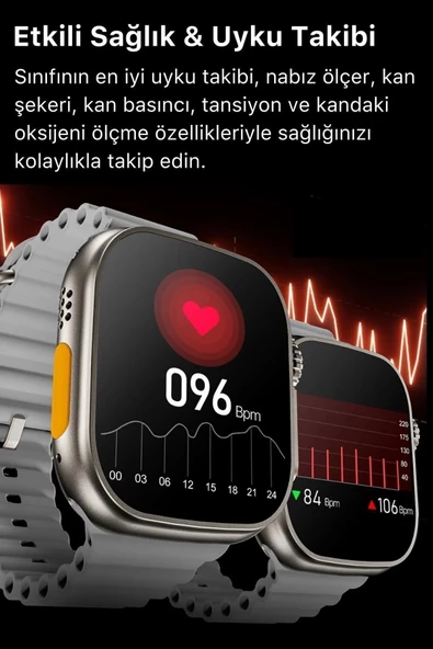 Watch 8 Ultra Series Ios Android Uyumlu Spor Sağlık Sensörlü 45mm Ultra Akıllı Saat - 5