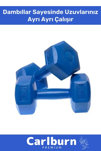 Özel Plastik Köşeli Spor Egzersiz Vücut Kas Geliştirme Fitness Ağırlık Mavi 4 Kg Dambıl Set - 2 Adet - 3