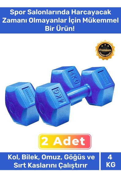 Özel Plastik Köşeli Spor Egzersiz Vücut Kas Geliştirme Fitness Ağırlık Mavi 4 Kg Dambıl Set - 2 Adet