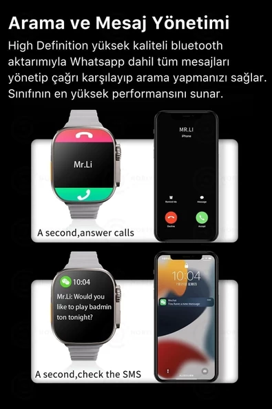 Watch 8 Ultra Series Ios Android Uyumlu Spor Sağlık Sensörlü 45mm Ultra Akıllı Saat - 4