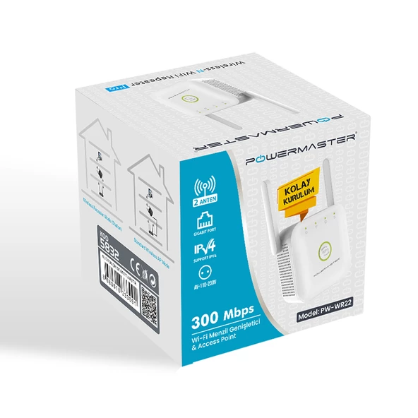 Powermaster PW-WR22 300 Mbps 2.4 Ghz 2 Anten Wifi Router Repeater Access Point Priz Tipi - 3