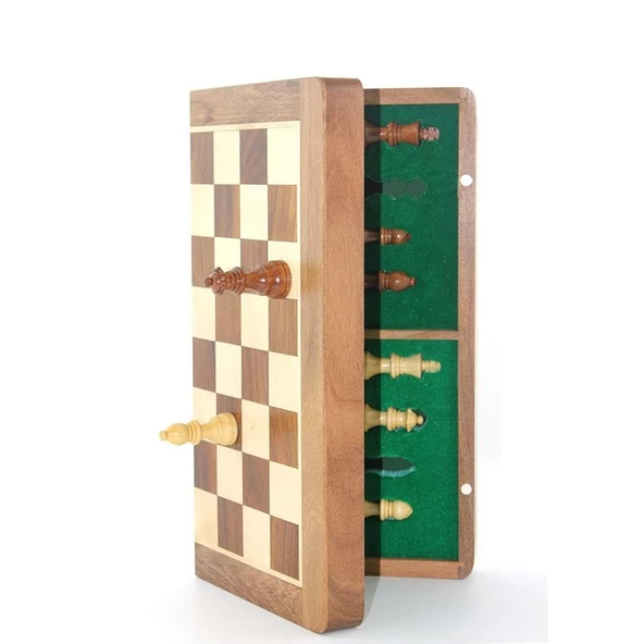 Mıknatıs Taşlı Ahşap Katlanabilir Kutulu Satranç Oyunu 35 Cm - 2