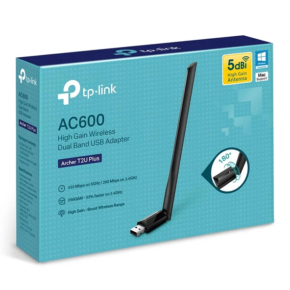 TP-Link Archer T2U Plus AC600 600 Mbps Dualband Antenli USB Wireless Adaptör - 4