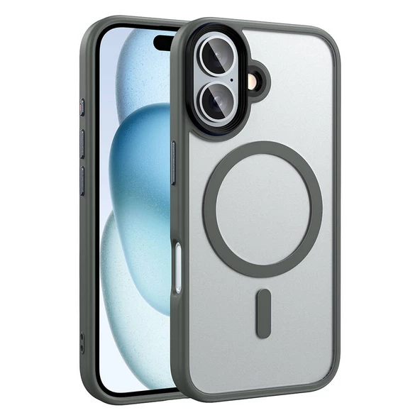 Gpack Apple iPhone 16 Plus Kılıf Flet Wireless Şarj Özellikli Mat Arka Füme Yüzey - Resim 7