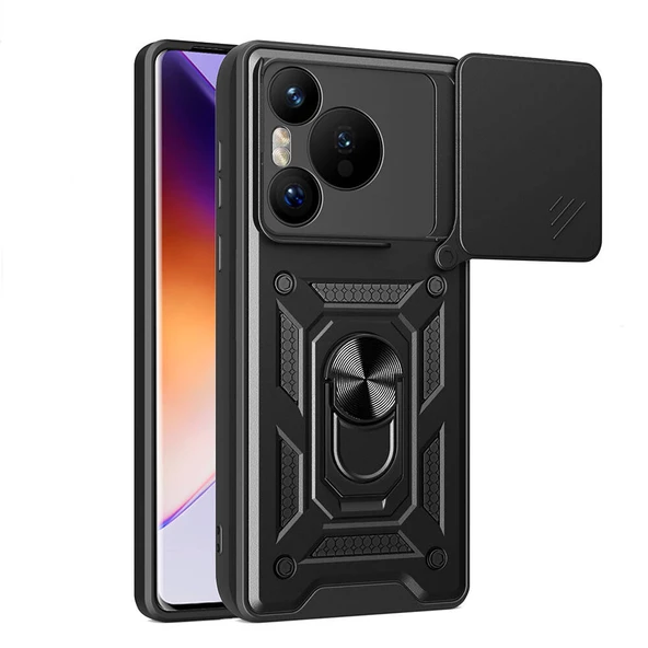Gpack Huawei Pura 70 Kılıf Pars Sürgülü Vega Yüzüklü Sert Silikon