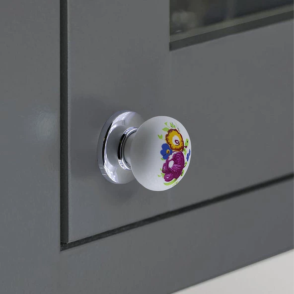 Polimer Kulp Düğme Çiçek Desenli Krom Tabla Mobilya Mutfak Dolabı Çekmece Dolap Kulpu Kulbu 5 ADET - Resim 5