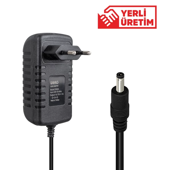 19.75 VOLT - 1 AMPER 4.0*1.35 UÇLU YERLİ ÜRETİM PLASTİK KASA PRİZ TİPİ ADAPTÖR (4593)