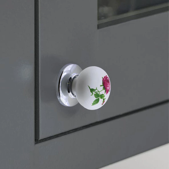 Polimer Düğme Kulp Gül Desenli Krom Tabla Mobilya Mutfak Dolabı Çekmece Dolap Kulpu Kulbu 5 ADET - Resim 6
