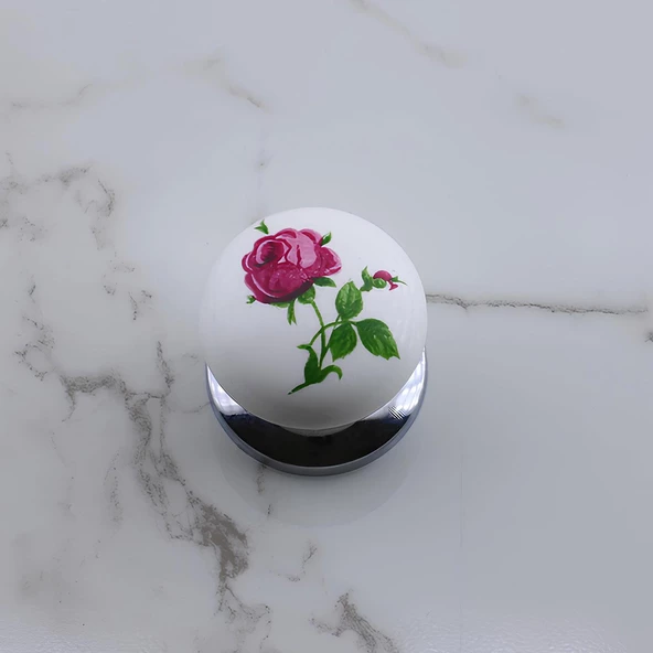 Polimer Düğme Kulp Gül Desenli Krom Tabla Mobilya Mutfak Dolabı Çekmece Dolap Kulpu Kulbu 10 ADET - Resim 7