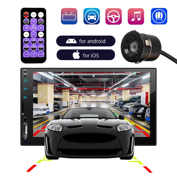 7 INCH CAR 2-DIN MP5 PLAYER CAR PLAY MEKANİKSİZ DOUBLE OTO TEYP (4593)